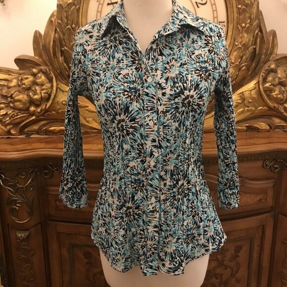 Fred David Stretch. Size Small. Micro Pleated Button Front Shirt. B21 - Picture 1 of 5